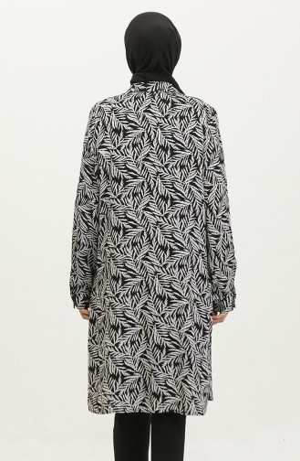 Büyük Beden Desenli Gömlek Tunik 2022-01 Siyah