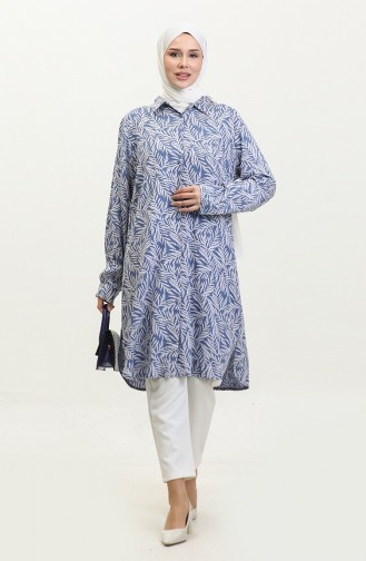 Chemise Tunique à Motifs Grande Taille 2022-03 Indigo 2022-03