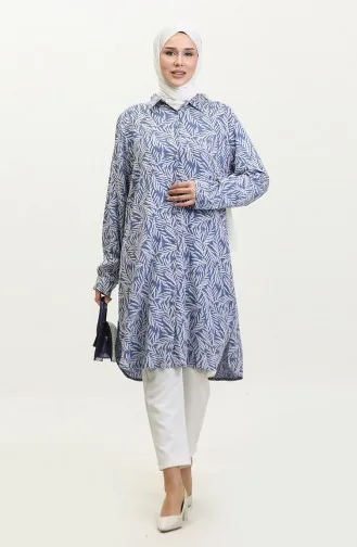 قميص تونيك منقوش بمقاسات كبيرة 2022-03 نيلي 2022-03