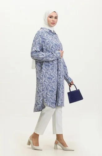 قميص تونيك منقوش بمقاسات كبيرة 2022-03 نيلي 2022-03