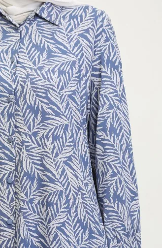 قميص تونيك منقوش بمقاسات كبيرة 2022-03 نيلي 2022-03