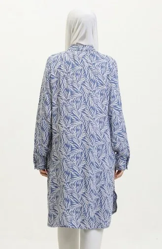 قميص تونيك منقوش بمقاسات كبيرة 2022-03 نيلي 2022-03