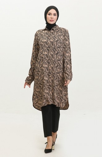 Büyük Beden Desenli Gömlek Tunik 2022-04 Vizon