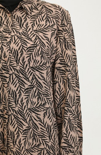Büyük Beden Desenli Gömlek Tunik 2022-04 Vizon