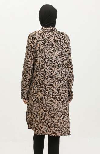 Büyük Beden Desenli Gömlek Tunik 2022-04 Vizon