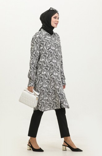 Büyük Beden Desenli Gömlek Tunik 2022-05 Beyaz
