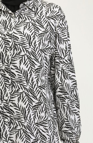 Büyük Beden Desenli Gömlek Tunik 2022-05 Beyaz