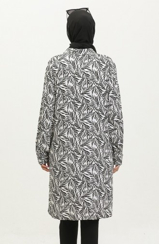 Büyük Beden Desenli Gömlek Tunik 2022-05 Beyaz