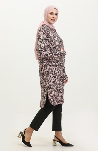 Büyük Beden Desenli Gömlek Tunik 2022-06 Gül Kurusu