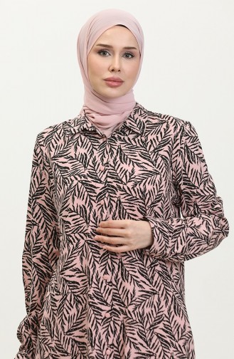 Büyük Beden Desenli Gömlek Tunik 2022-06 Gül Kurusu