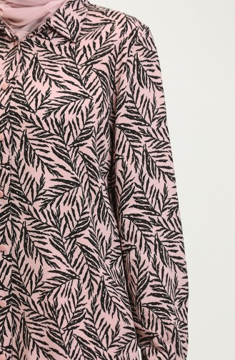 Büyük Beden Desenli Gömlek Tunik 2022-06 Gül Kurusu