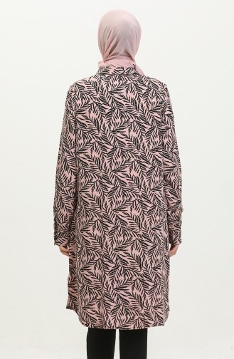 Büyük Beden Desenli Gömlek Tunik 2022-06 Gül Kurusu