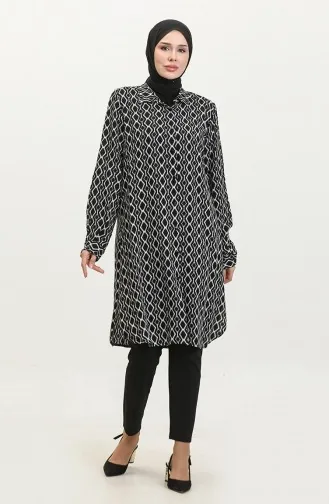 Gemusterte Hemdtunika In Übergröße 2022A-01 Schwarz 2022A-01