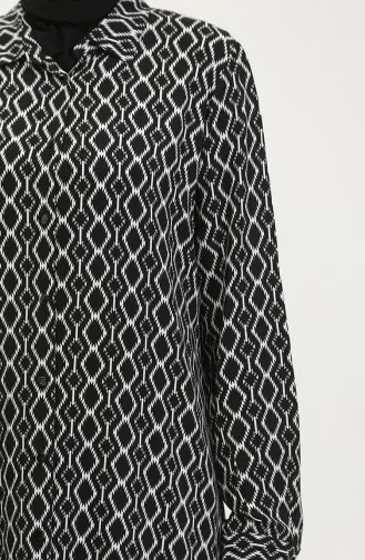 Gemusterte Hemdtunika In Übergröße 2022A-01 Schwarz 2022A-01