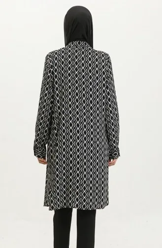 Gemusterte Hemdtunika In Übergröße 2022A-01 Schwarz 2022A-01