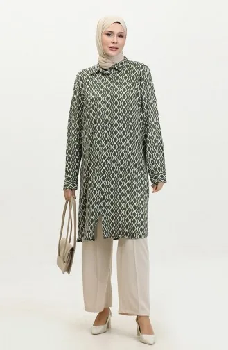 Plus Size Gestreept Shirt Tuniek 2022A-02 Khaki 2022A-02