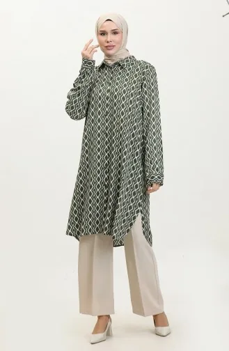 Plus Size Gestreept Shirt Tuniek 2022A-02 Khaki 2022A-02