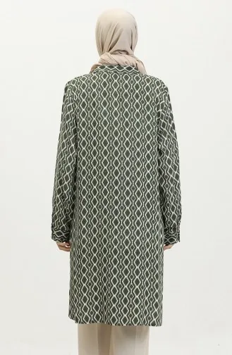 Plus Size Gestreept Shirt Tuniek 2022A-02 Khaki 2022A-02