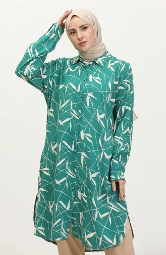 Gemusterte Hemdtunika In Übergröße Modell 2022B-04 Grün 2022B-04