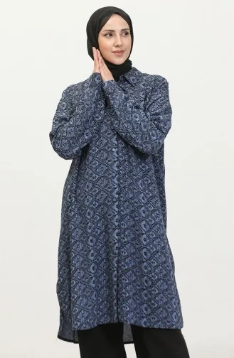 Plus Size Gestreept Shirt Tuniek 2022C-02 Indigo 2022C-02