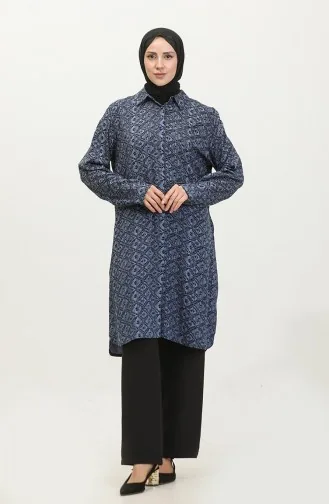 Plus Size Gestreept Shirt Tuniek 2022C-02 Indigo 2022C-02
