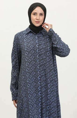 Büyük Beden Desenli Gömlek Tunik 2022C-02 İndigo