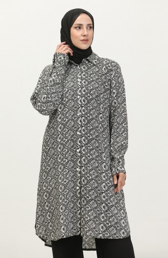 Büyük Beden Desenli Gömlek Tunik 2022C-03 Beyaz