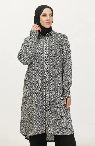 Büyük Beden Desenli Gömlek Tunik 2022C-03 Beyaz