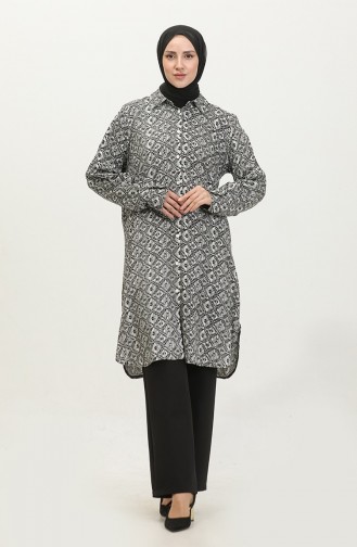 Büyük Beden Desenli Gömlek Tunik 2022C-03 Beyaz