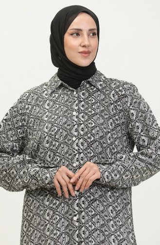 Büyük Beden Desenli Gömlek Tunik 2022C-03 Beyaz