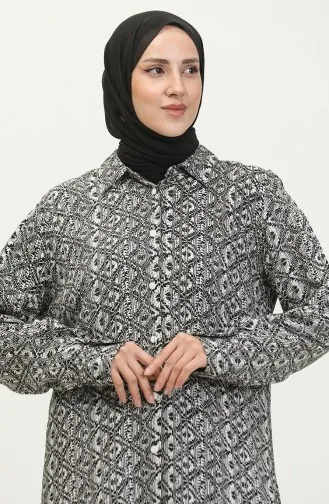 Büyük Beden Desenli Gömlek Tunik 2022C-03 Beyaz