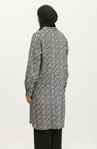 Büyük Beden Desenli Gömlek Tunik 2022C-03 Beyaz