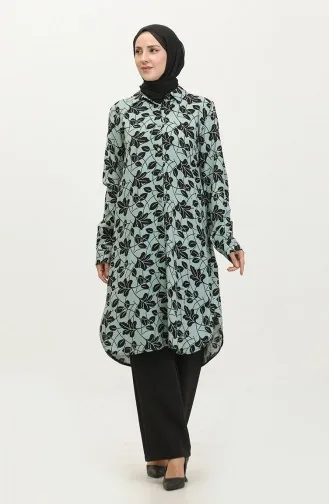 Gemusterte Hemdtunika In Übergröße 2022D-01 Çağla Grün 2022D-01
