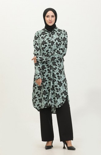 Büyük Beden Desenli Gömlek Tunik 2022D-01 Çağla Yeşil
