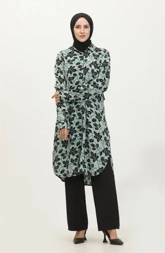 Gemusterte Hemdtunika In Übergröße 2022D-01 Çağla Grün 2022D-01