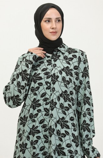 Büyük Beden Desenli Gömlek Tunik 2022D-01 Çağla Yeşil