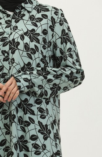 Büyük Beden Desenli Gömlek Tunik 2022D-01 Çağla Yeşil