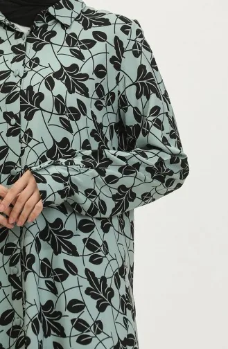 Gemusterte Hemdtunika In Übergröße 2022D-01 Çağla Grün 2022D-01