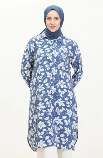 Plus Size Gestreept Shirt Tuniek 2022D-02 Blauw 2022D-02