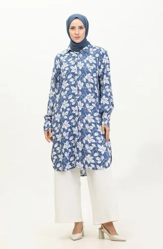 Plus Size Gestreept Shirt Tuniek 2022D-02 Blauw 2022D-02