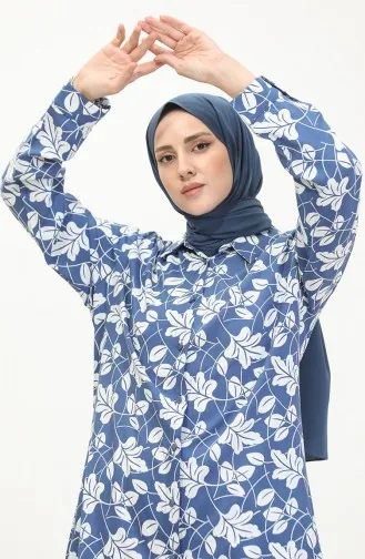 Plus Size Gestreept Shirt Tuniek 2022D-02 Blauw 2022D-02