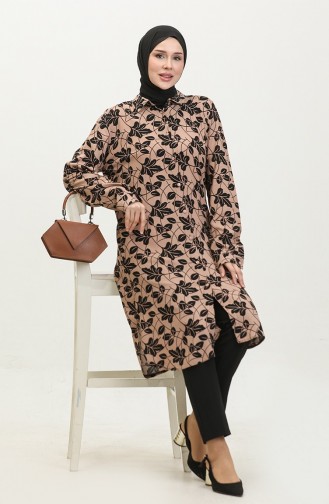 Gemusterte Hemdtunika In Übergröße Modell 2022D-03 Braun 2022D-03
