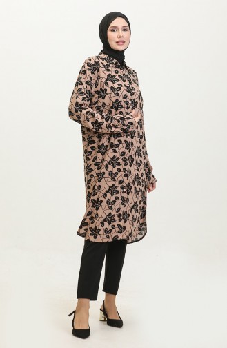 Gemusterte Hemdtunika In Übergröße Modell 2022D-03 Braun 2022D-03