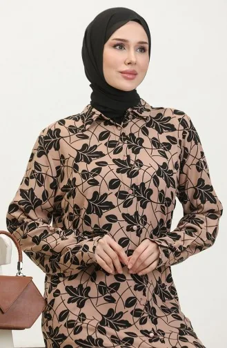 Tunique Chemise à Motifs Grande Taille 2022D-03 Marron 2022D-03