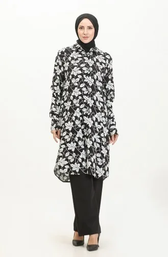 Plus Size Gestreept Shirt Tuniek 2022D-04 Zwart 2022D-04