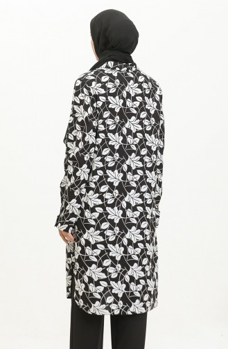 Büyük Beden Desenli Gömlek Tunik 2022D-04 Siyah