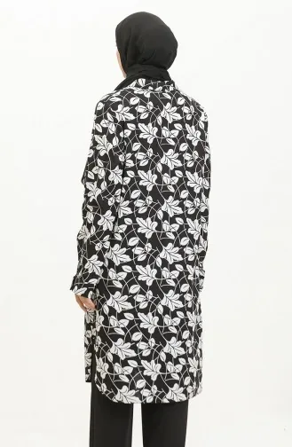 Plus Size Gestreept Shirt Tuniek 2022D-04 Zwart 2022D-04