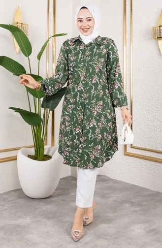 Asel Floral Viscose Tunic 0174-01 Khaki 0174-01