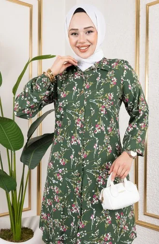 Asel Floral Viscose Tunic 0174-01 Khaki 0174-01
