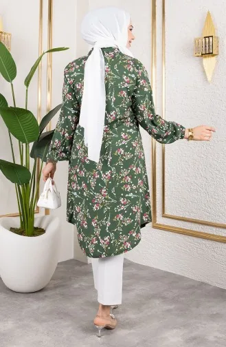 Asel Floral Viscose Tunic 0174-01 Khaki 0174-01